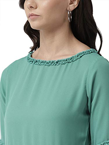 Image of Style Quotient Grey Polyester Solid Flared Sleeves Casual Tops