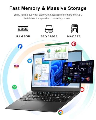 Image of BLUEING 2026 Laptop Computer, Laptop with Gold 6500Y (Beats Pentium, Celeron, Up to 3.4GHz), 8GB RAM 128GB SSD, FHD Display, USB-C Charging,USB3.2,BT5.2, Thin & Portable Laptops for Student, Business