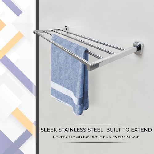 Image of iBELL Stainless Steel Towel Rack with Rod /Towel Hanger for Bathroom /Towel Holder /Stand /Bathroom Accessories -