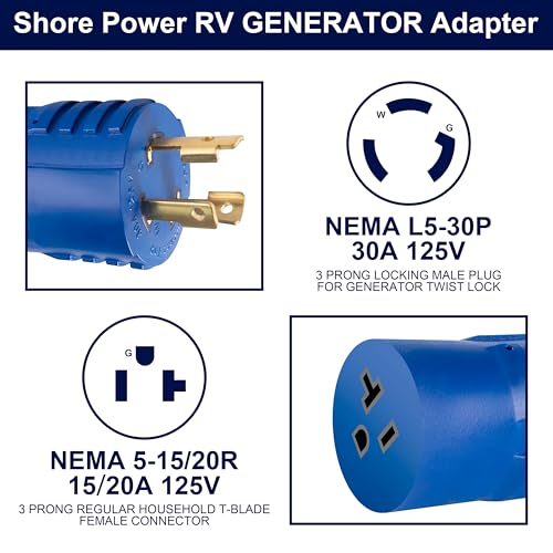 FROSTYRIDER 30 amp to 110 Adapter Shore Power Adapter RV Generator Adapter NEMA L5-30P to 5-15R/5-20R,3 Prong Twist Lock Adapter 30A Male Plug to 15/20Amp Female Receptacle,ETL Listed