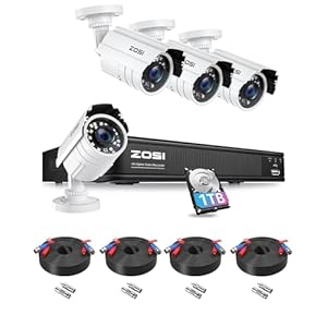 ZOSI H.265+ Full 1080p Home Security Camera System Outdoor Indoor, 5MP-Lite CCTV DVR 8 Channel with HDD 1TB and 4 x 1080p Weatherproof Surveillance Camera with 80ft Night Vision, Motion Alerts