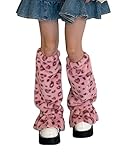 Verdusa Women's Faux Fur Leg Warmers Fluffy Fuzzy Long Boot Cuff Covers Leopard Pink one-size