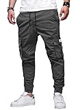 Elegancity Mens Cargo Trousers Casual Jogger Work Pants Regular Fit Drawstring Sweatpants Sports Bottoms with Pockets (Grey, 42)