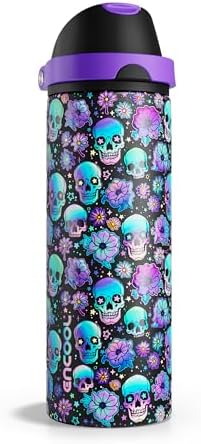 Halloween Insulated Water Bottle with Straw - Stainless Steel Water Bottle with Push Button Lid, Leak-Proof BPA-Free, Keeps Cold for 24 Hours for Halloween gifts, Party (24 oz, Floral Afterlife)