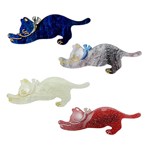 Yusier 4 Pack Acrylic Duckbill Clip Cute Cat Hair Clips For Women And Girls Bangs Clip Shark Clip Starry Sky Pattern Hair Clips Hair Decoration #TOP13