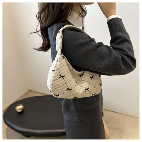 Women's Cute Bow Print Tote Shoulder Bag Small Corduroy Underarm Bag Trendy Handbag Wallet Travel Bag3