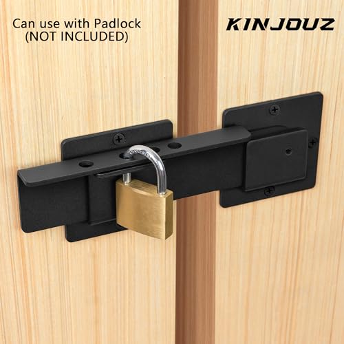 KINJOUZ 9" Flip Gate Latch Lock with 4 Padlock Holes, 4mm Extra Heavy Duty Carbon Steel Adjustable Door Latch for Sliding/Swing Gates, Outdoor Wooden Fence, Barn, Shed, Garage, Yard, Double Gate by KINJOUZ - Image 3