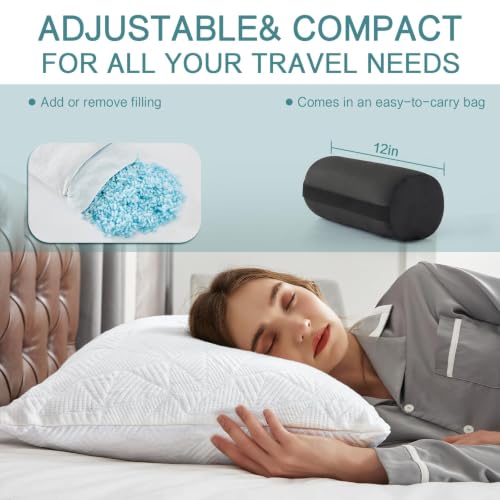 Image of BETU Cooling Small Pillow for Travel & Camping, Adjustable Soft Support Pillow for Backpacking, Hiking Gear, Airplane, Breathable Shredded Memory Foam Pillows for Sleeping with Washable Cover