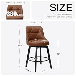 Swivel bar stools with back set of 2 26 inch faux leather upholstered counter height barstools for skitchen island round footrest solid wood legs brown  urban country home decor