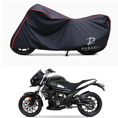 Image of Waterproof Bike Body Cover Compatible for | Mahindra Mojo 300 Pearl | Taffeta Fabric, Red Piping Design, Bottom Elastic Fit | Dustproof, Sun UV & Rain Protection for All Bikes
