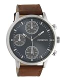 Oozoo Herrenuhr mit Lederband 50 MM Dunkelblau/Braun C10665