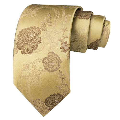 Image of Barry.Wang Flower Ties for Men Silk Woven Floral Tie Sets Necktie Handkerchief Cufflinks Wedding Party