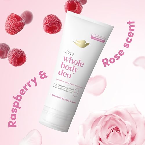 Deodorante Dove Crema Whole Body Deo 75ml, Deodorante per Tutto il Corpo, Profumo di Lamponi e Rosa, Protezione dagli odori fino a 72 ore, Dermatologicamente Testato, Ginecologicamente Testato