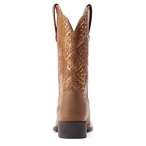 ARIAT BMVY9 Womens Round Up Wide Square Toe Western Boot Bare Brown/Copper Blanket Emboss 11