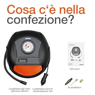 OSRAM OTI200 TYREinflate 200, Pompa elettrica analogica, compressore Auto Portatile 12V, Alimentazione Tramite accendisigari, gonfiaggio dei Pneumatici in 4,5 min, Senza Luce LED, Stop