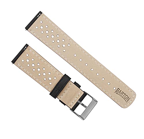 Image of 19mm Black - Barton Racing Horween Leather Gunmetal Buckle Watch Bands - Quick Release - Choose Strap Color & Width