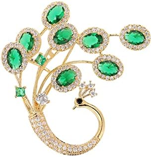 Art Nouveau Gorgeous Emerald Peacock Brooch Pins for Women, Rhinestone Elegant Peacock Breastpin for Wedding/Banquet/Bouquet,Green,One Size