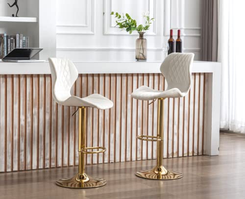 Cimota White Bar Stools Set Of 2 Adjustable Height Bar Chairs With Back Modern Velvet Swivel Barstools For Kitchen/Home Bar/Dining Room/Office, (23.6 To 31.5 Inch/Gold Base/Cream White) #TOP6
