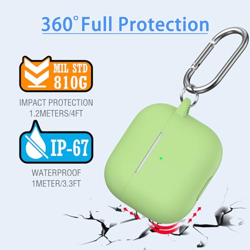 AirPods 3rd Generation Case Cover 2021, Military Grade Anti-Fall Soft Silicone Shock-Absorbing Protective AirPods 3 Case Skin with Keychain and Cleaning kit, Front LED Visible, Avocado
