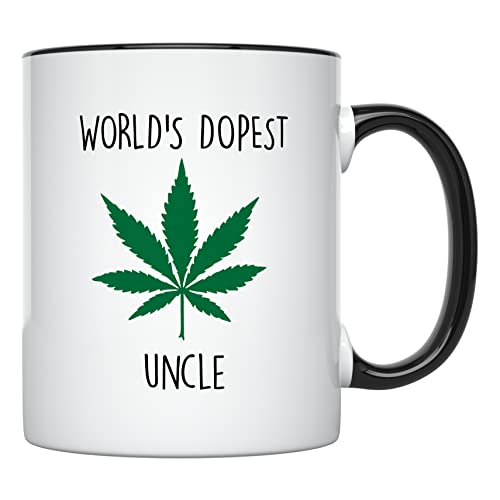 YouNique Designs Cannabis Mug – Portable Coffee Mug 11oz Funny Pregnancy Announcement Promoted to Uncle Mug, Uncle Gifts From Niece, Nephew, Funcle, Marijuana Gifts, Weed Mug (Black Handle)