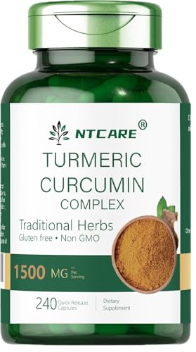 NTCARE Turmeric Curcumin with Black Pepper 1500mg |Joint Support | 240 Capsules | Turmeric Complex Supplement | Non-GMO, Gluten Free