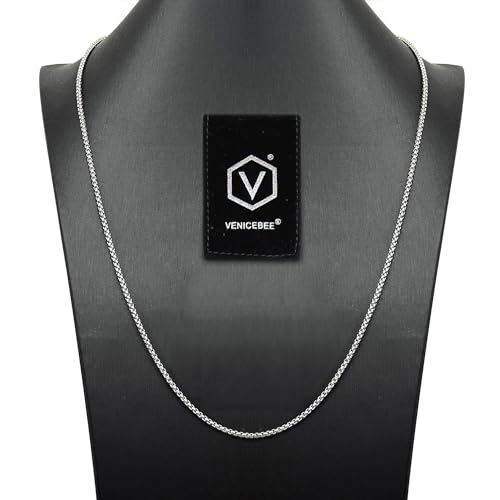 VENICEBEE® Long Box Chain 28" Stainless Steel Chain Medical Grade 316L Surgical Metal Venetian Link Necklace 28" INCHES 2.4MM Wide Chain 28 inch + Pouch - HYPOALLERGENIC LEAD-FREE METAL4