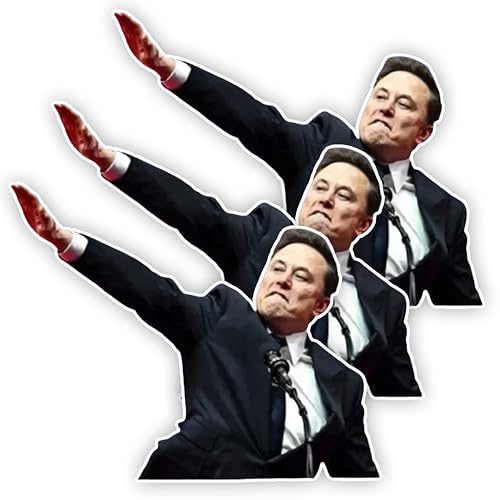 Image of Elon Funny Face Roman Salute Sticker - Vinyl Decal Pack of 3 - 5 Inch Wide by 3.5 Inch Height - Waterproof and Removable Decals for Cars, Laptops, Water Bottles, Windows, Toolboxes, Meme Sticker