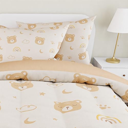 Image of SANDJEST Bear Comforter Set Full Size 98x86in for Kids Boys Girls Unisex, Microfiber 4 Pcs Bedding Set Includes 1 Comforter, 2 Pillowcases, 1 Fitted Sheet, Nursery Room Decor