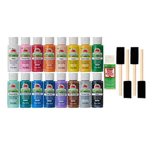 Apple Barrel Multi Promoabmpo22, 21 Piece Diy Set Featuring 16 Surface Paints, 1 Mod Podge Outdoor Acrylic Sealer And 4 Foam Brushes, Large