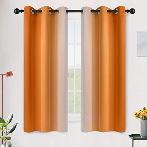 Image of SimpleHome Ombre Orange to Grey White Curtains for Living Room 42Wx63L | Room Darkening Curtains for Bedroom,Gradient Light Blocking Curtain,Thermal Insulated Grommet Window Drapes,2 Panels,63 Inch