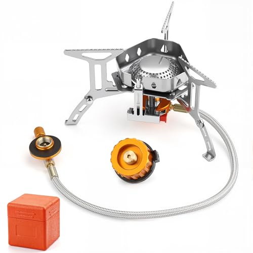 Awroutdoor Rechaud Camping Gaz, 3500W Portable Brûleur Camping Pliable avec Bouton d'Allumage, Poids Léger Tête Unique Coupe-vent Puissance de Feu Réglabl,...