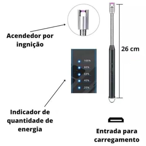 Isqueiro Acendedor Elétrico USB Recarregável