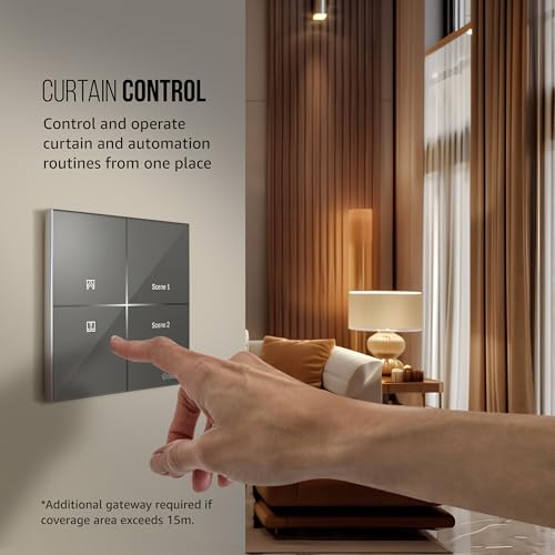 Image of Havells Crabtree iSense Smart Monoblock Touch Panel with 1 Curtain Controller & 2 Scene(Grey) I Compatible with 2M Gang Box I Mesh connectivity I Compatible with Alexa, Google Home