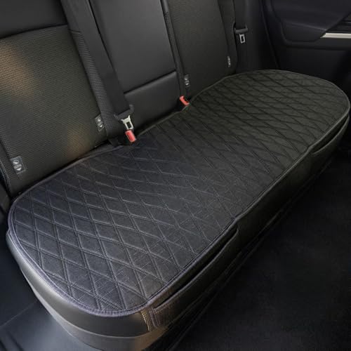 Image of Leader Accessories Faux Linen Rear Bench Seat Cover, Size S, Black | Breathable Back Seat Protector With Non-Slip Bottom, Diamond Stitched Bench Seat Cushion for Vehicles Cars Van SUV Truck