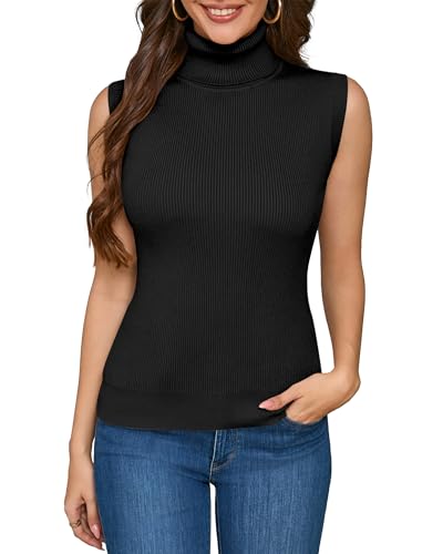 Sleeveless Turtlenecks for Women Mock Turtle Neck Ribbed Knit Pullover Sweater Vest Tank Tops Casual Stretchy 2025