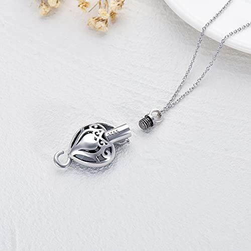 Cat/Dog Urn Necklace for Ashes Sterling Silver Pet Cremation Keepsake Memorial Jewelry for Ashes for Women Girls, Embellished with Crystals from Austria, Personalized Custom Name Bar/Picture4