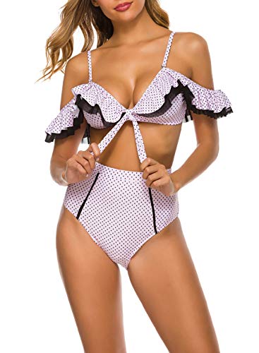 Conjunto de biquíni feminino VIMPUNEC com bolinhas, ombros de fora, com laço frontal, cintura alta,