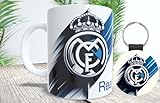 Taza de Cerámica y Llavero, set de regalo para todos los amantes del futbol, 350 ml, Diseño del Escudo, Blanco y Azul