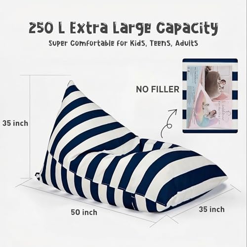 Nobildonna, Sitzsack für Stofftiere, nur für Kinder und Erwachsene, extra großer Sitzsack ohne Füllung, Plüschtierhalter und Organizer, Premium-Leinen, 250 l (Blau und weiße Streifen)