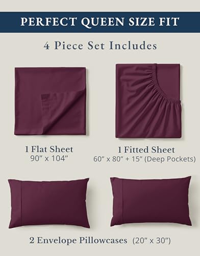Image of LANE LINEN 100% Organic Cotton Sheets Queen Size, Classic Percale Weave Fully Elasticized Breathable Queen Cotton Sheet Set, Machine Washable Soft & Comfy Queen Sheet Set - Windsor Wine