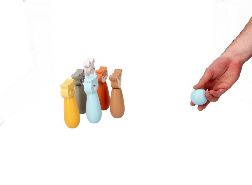 Kegelspiel für Kinder, 6 Kegel, 2 Bälle - Bowling-Set für Kinder, Waldtier-Figuren - Bemaltes Holz - Spielzeug ab 3 Jahre - Outdoor, Indoor - Kinderball, Geburtstag, Geschenk