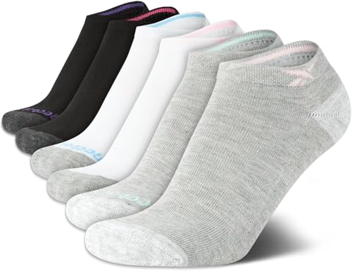 Image of Reebok Womens No Show Socks Moisture Wicking Cushioned Low Cut Socks 6 Pack