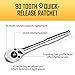 boen 3/8-Inch Drive Ratchet, 90-Tooth Quick-Release Ratchet Wrench, 4-Degree Swing, Reversible, Chrome Alloy Made, Full Polished