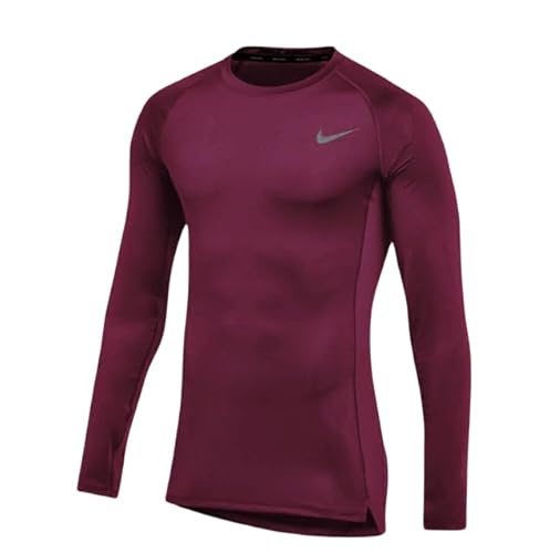 Nike Mens Pro Fitted Long Sleeve Training Tee Dark Maroon Small