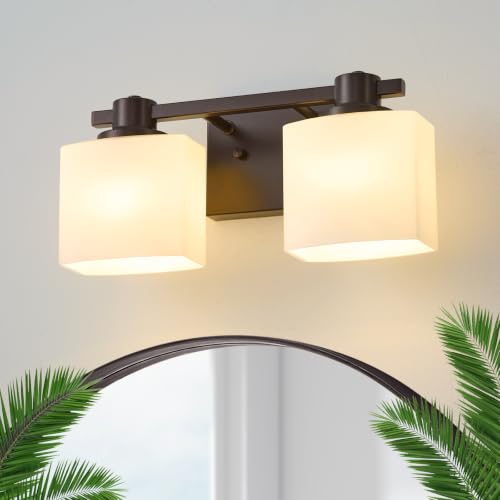 Image of 15 Inch Oil Rubbed Bronze Vanity Light for Bathroom Light Fixtures Over Mirror 3 Light Bathroom Vanity Light Vintage Rustic Farmhouse Lighting Bulb lamp Modern Above Sink wall Sconce