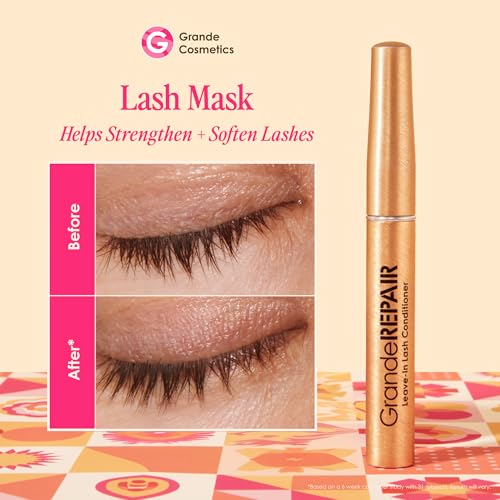 Grande Cosmetics GrandeREPAIR Leave-In Lash Conditioner Strengthens, Softens & Protects with Biotin Peptide & Nourishing Oils- Invisible Formula to Prevent Breakage, Support Healthier Lashes (0.10 oz)