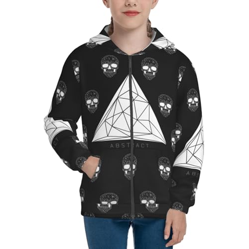 Polygonal Modern Crystal Skull Kids Pullover Hoodies Boys Zip Up Sweatshirts Girls Athletic Clothes with Pocket3