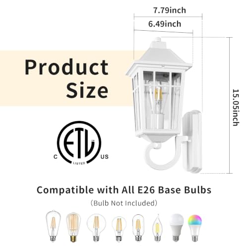 Image of JYZ 15 inch White Exterior Wall Lantern, Anti-Corrosion Outdoor Wall Lamp with Seeded Glass Cover, Dust Resistant Outdoor Decor Lighting for Front Door, Garage, Yard, Lawn, Country Home Outdoor Decoration