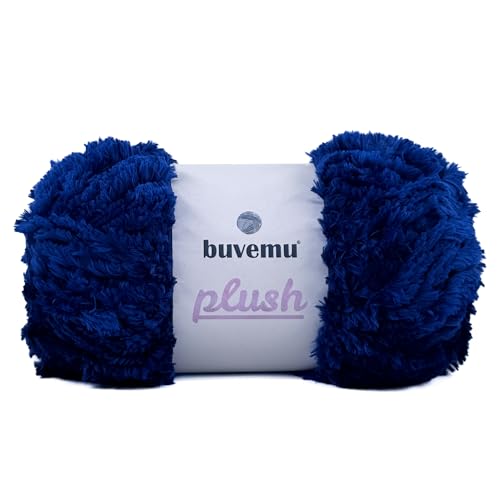 Image of Plush Faux Fur Bulky Yarn, Super Soft Fluffy Fuzzy for Knitting Crocheting Crafting, 100 Gram (3.53 Ounces) 109 Yards (100 Meters) (Navy Blue)