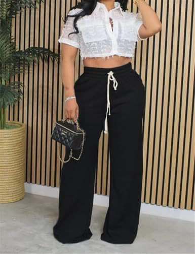 Womens Baggy Wide Leg Sweatpants, Casual Sweatpants with Drawstring2